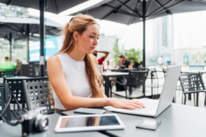 Remote worker working in a coffee shop
